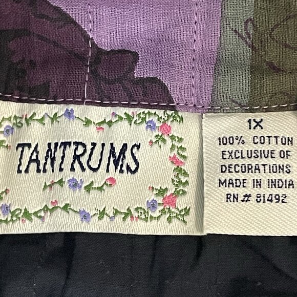 NWT Tantrums Green & Purple Rose Pleated Wood Buttoned 3/4 Sleeve Blouse Size 1X - Picture 3 of 14